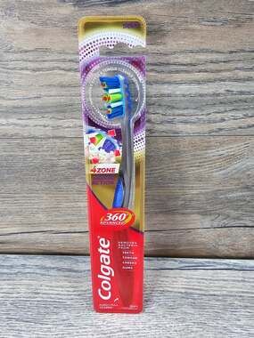 Colgate 360 Soft Bristle Manual Toothbrush Cheek Tongue Cleaner Blue Gray NEW